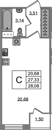 Студия 28 м<sup>2</sup> на 2 этаже Студия 28 м<sup>2</sup> на 2 этаже