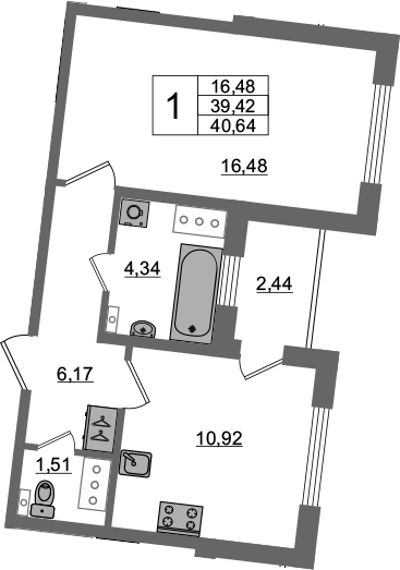 1-комнатная 41 м<sup>2</sup> на 2 этаже 1-комнатная 41 м<sup>2</sup> на 2 этаже