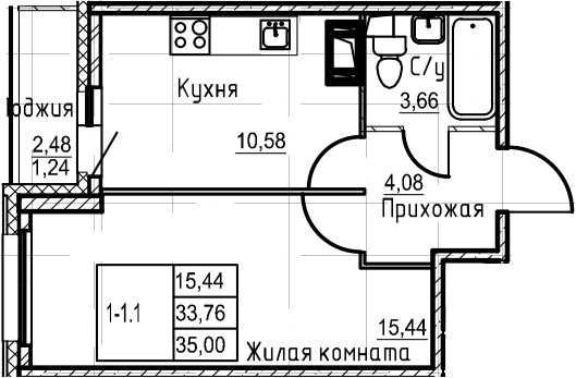 1-комнатная 36 м<sup>2</sup> на 16 этаже 1-комнатная 36 м<sup>2</sup> на 16 этаже