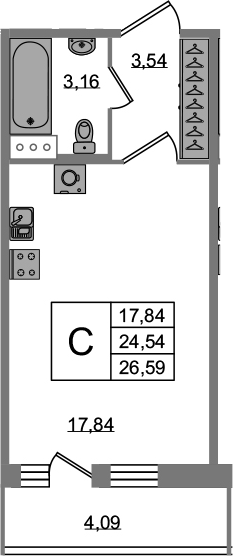 Студия 28 м<sup>2</sup> на 11 этаже Студия 28 м<sup>2</sup> на 11 этаже