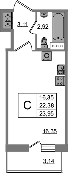 Студия 25 м<sup>2</sup> на 11 этаже Студия 25 м<sup>2</sup> на 11 этаже