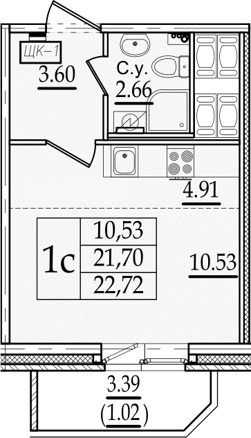 Студия 25 м<sup>2</sup> на 19 этаже Студия 25 м<sup>2</sup> на 19 этаже