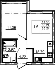2-комнатная 35 м<sup>2</sup> на 1 этаже 2-комнатная 35 м<sup>2</sup> на 1 этаже
