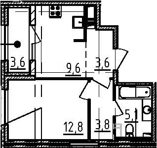 1-комнатная 38 м<sup>2</sup> на 2 этаже 1-комнатная 38 м<sup>2</sup> на 2 этаже