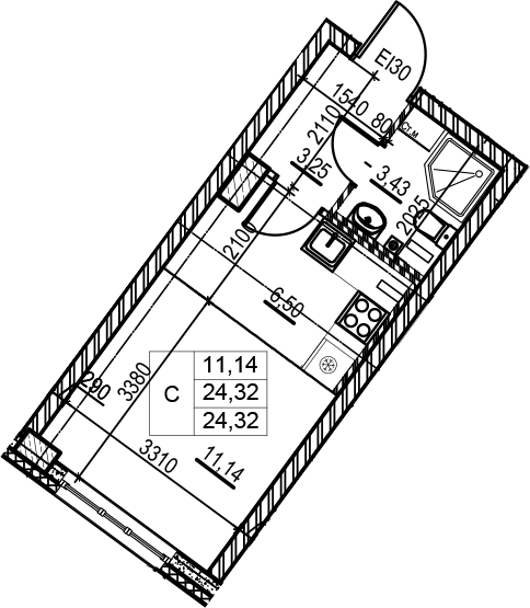 Студия 24 м<sup>2</sup> на 1 этаже Студия 24 м<sup>2</sup> на 1 этаже