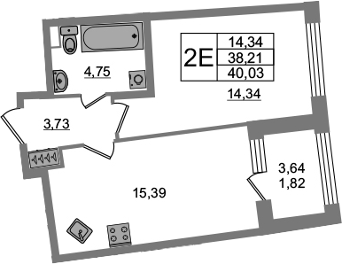 2-комнатная 41 м<sup>2</sup> на 2 этаже 2-комнатная 41 м<sup>2</sup> на 2 этаже