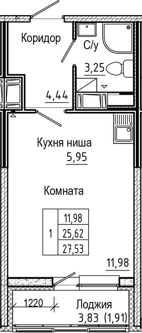 Студия 29 м<sup>2</sup> на 16 этаже Студия 29 м<sup>2</sup> на 16 этаже