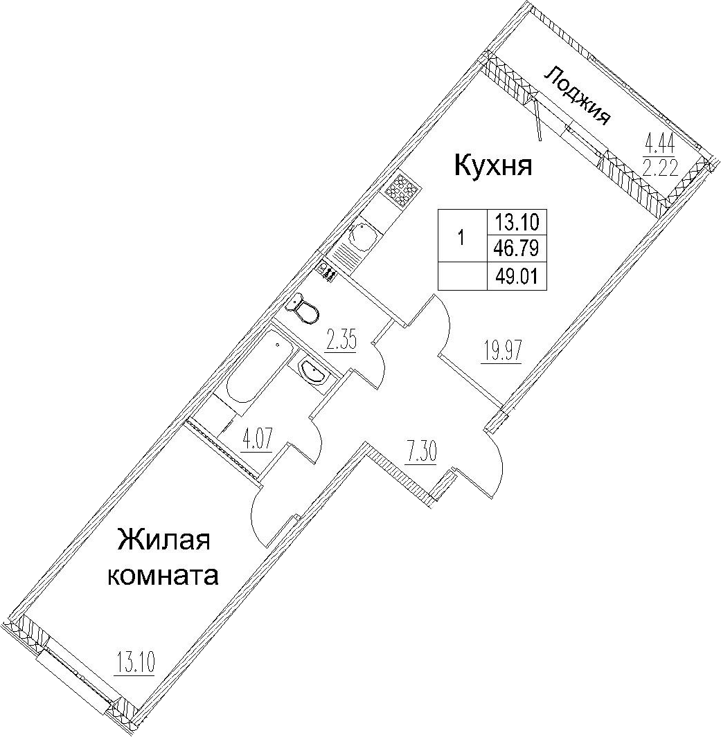 2-комнатная 51 м<sup>2</sup> на 2 этаже 2-комнатная 51 м<sup>2</sup> на 2 этаже