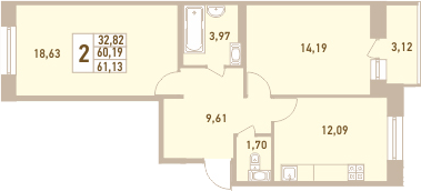 2-комнатная 63 м<sup>2</sup> на 10 этаже 2-комнатная 63 м<sup>2</sup> на 10 этаже