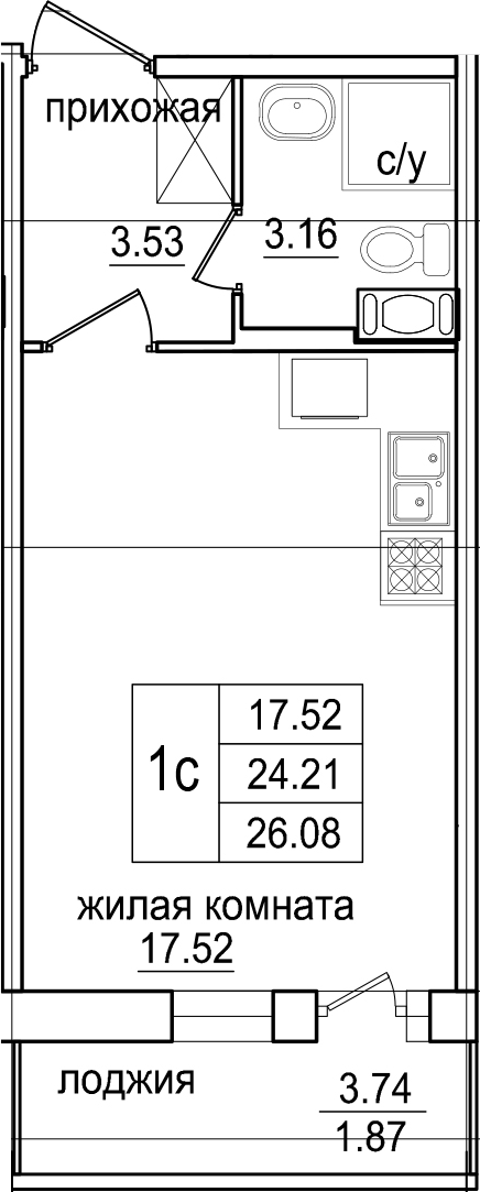 Студия 27 м<sup>2</sup> на 6 этаже Студия 27 м<sup>2</sup> на 6 этаже