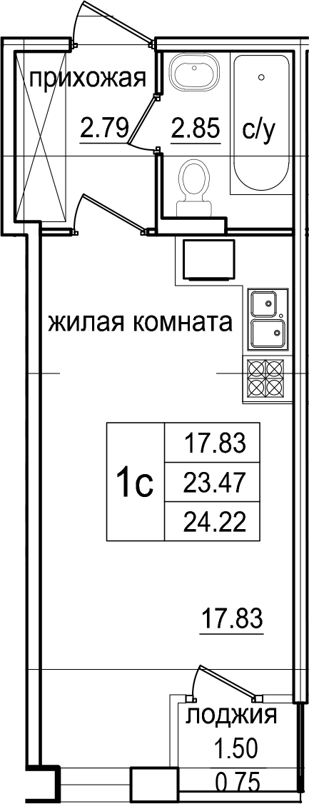 Студия 24 м<sup>2</sup> на 1 этаже Студия 24 м<sup>2</sup> на 1 этаже