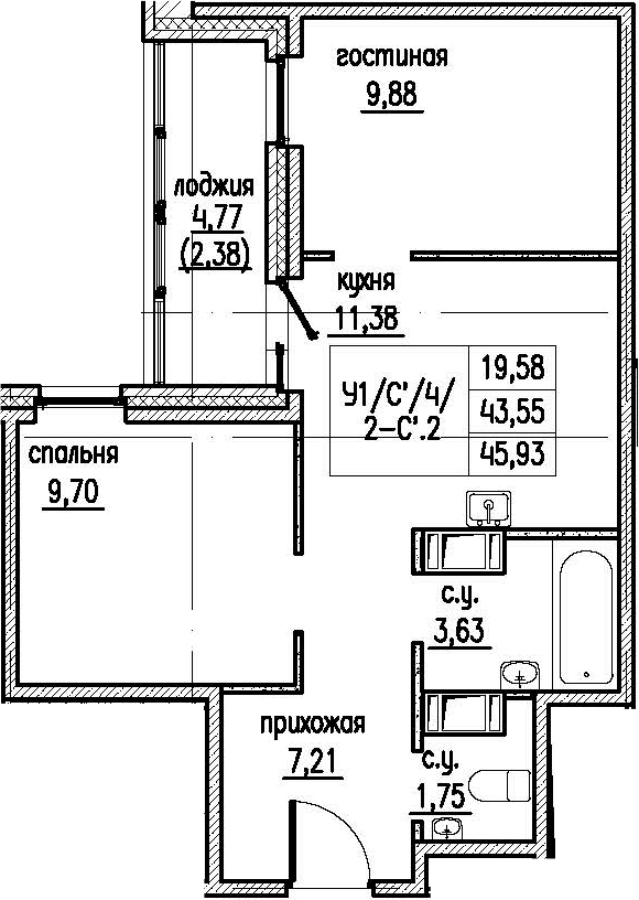 2-комнатная 48 м<sup>2</sup> на 6 этаже 2-комнатная 48 м<sup>2</sup> на 6 этаже