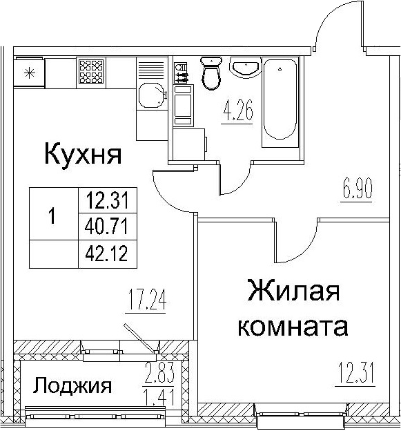 2-комнатная 43 м<sup>2</sup> на 5 этаже 2-комнатная 43 м<sup>2</sup> на 5 этаже