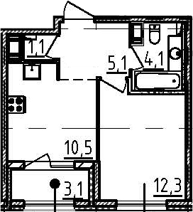 1-комнатная 36 м<sup>2</sup> на 5 этаже 1-комнатная 36 м<sup>2</sup> на 5 этаже
