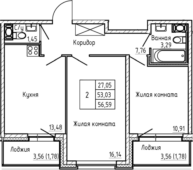 2-комнатная 60 м<sup>2</sup> на 2 этаже 2-комнатная 60 м<sup>2</sup> на 2 этаже
