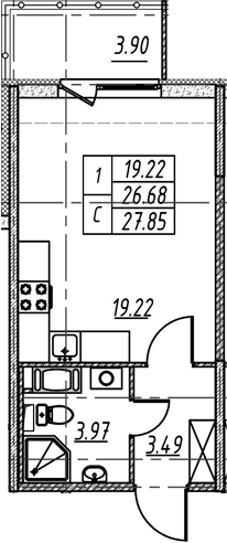 Студия 30 м<sup>2</sup> на 5 этаже Студия 30 м<sup>2</sup> на 5 этаже