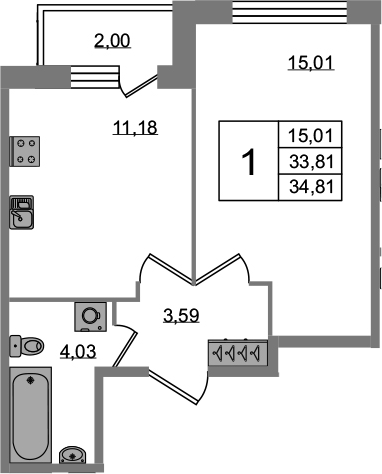 1-комнатная 35 м<sup>2</sup> на 1 этаже 1-комнатная 35 м<sup>2</sup> на 1 этаже