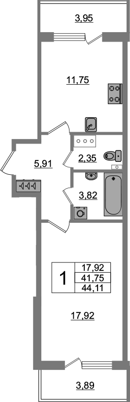 1-комнатная 49 м<sup>2</sup> на 2 этаже 1-комнатная 49 м<sup>2</sup> на 2 этаже
