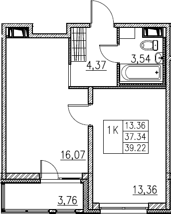 2-комнатная 41 м<sup>2</sup> на 3 этаже 2-комнатная 41 м<sup>2</sup> на 3 этаже