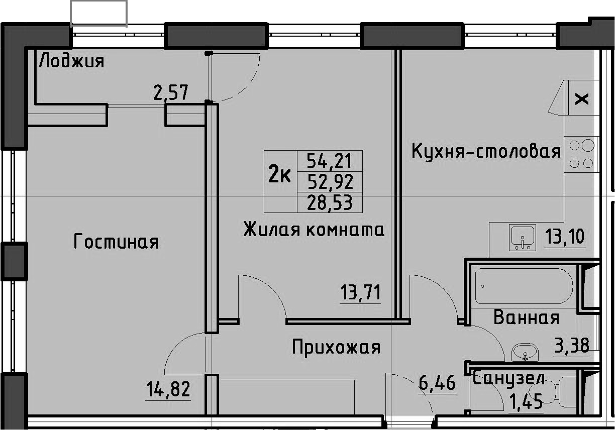 2-комнатная 55 м<sup>2</sup> на 11 этаже 2-комнатная 55 м<sup>2</sup> на 11 этаже