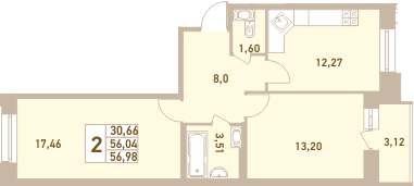 2-комнатная 59 м<sup>2</sup> на 7 этаже 2-комнатная 59 м<sup>2</sup> на 7 этаже
