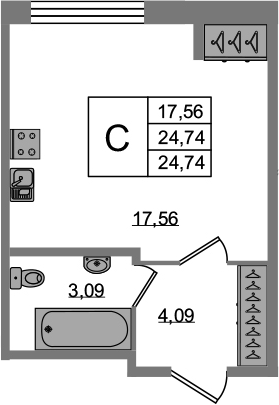 Студия 24 м<sup>2</sup> на 1 этаже Студия 24 м<sup>2</sup> на 1 этаже