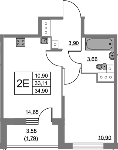 2-комнатная 36 м<sup>2</sup> на 20 этаже 2-комнатная 36 м<sup>2</sup> на 20 этаже