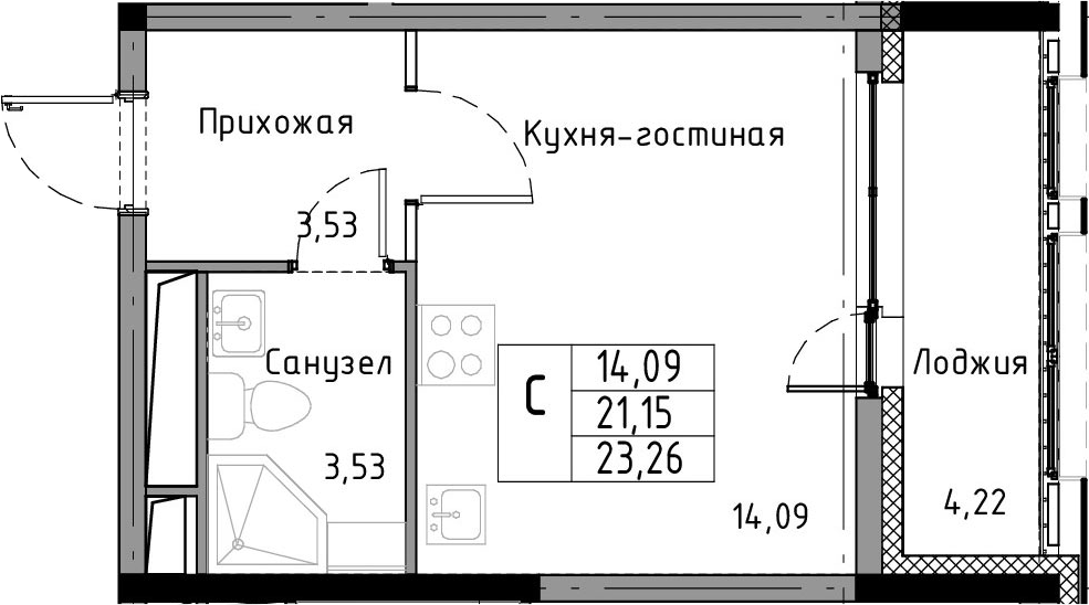 Студия 25 м<sup>2</sup> на 5 этаже Студия 25 м<sup>2</sup> на 5 этаже
