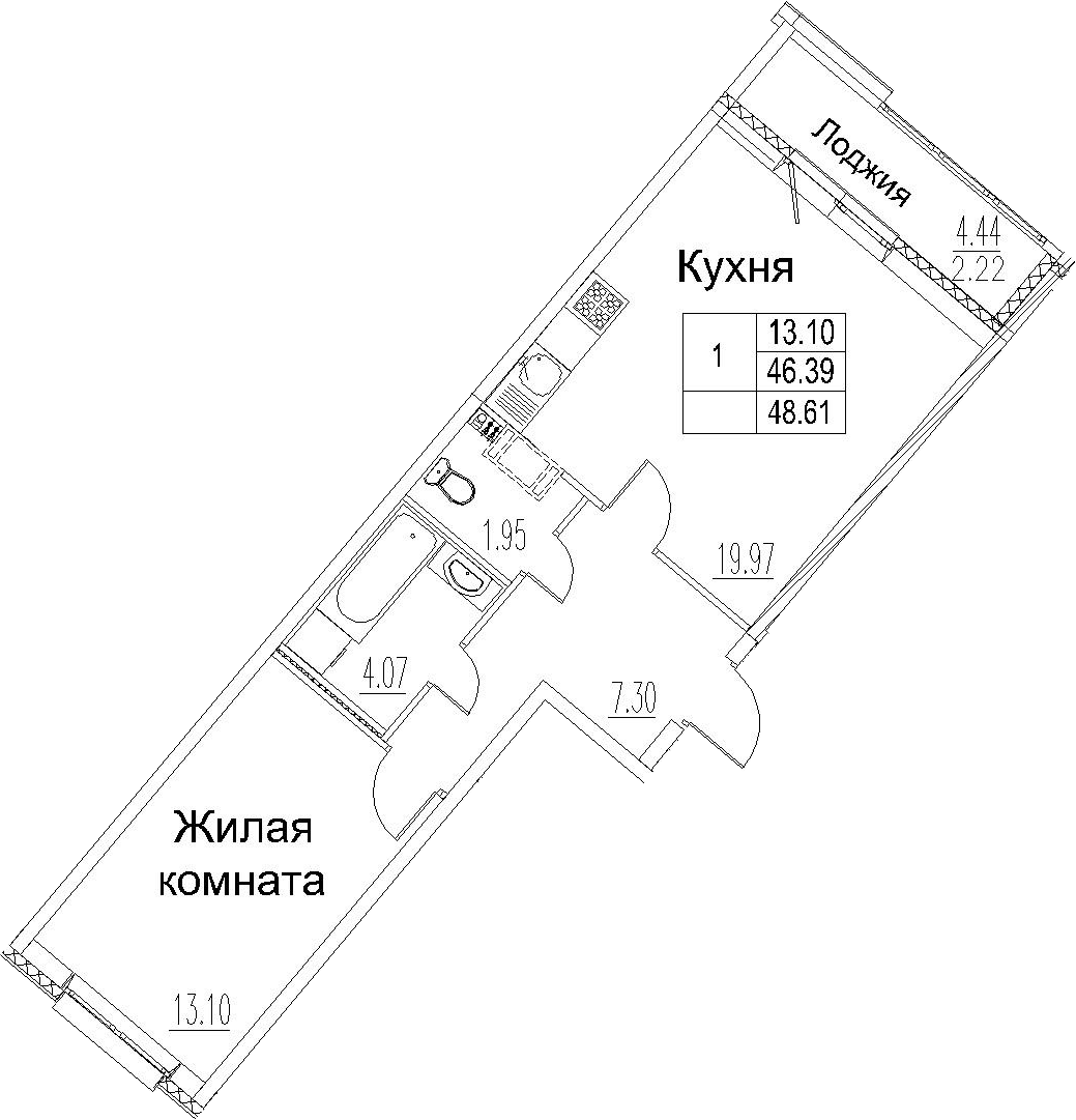 2-комнатная 50 м<sup>2</sup> на 5 этаже 2-комнатная 50 м<sup>2</sup> на 5 этаже