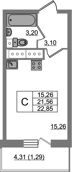 Студия 24 м<sup>2</sup> на 18 этаже Студия 24 м<sup>2</sup> на 18 этаже