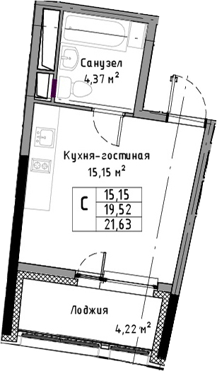 Студия 23 м<sup>2</sup> на 4 этаже Студия 23 м<sup>2</sup> на 4 этаже