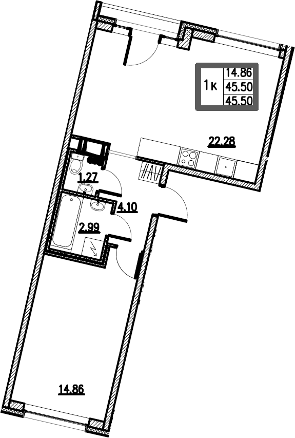 2-комнатная 45 м<sup>2</sup> на 10 этаже 2-комнатная 45 м<sup>2</sup> на 10 этаже