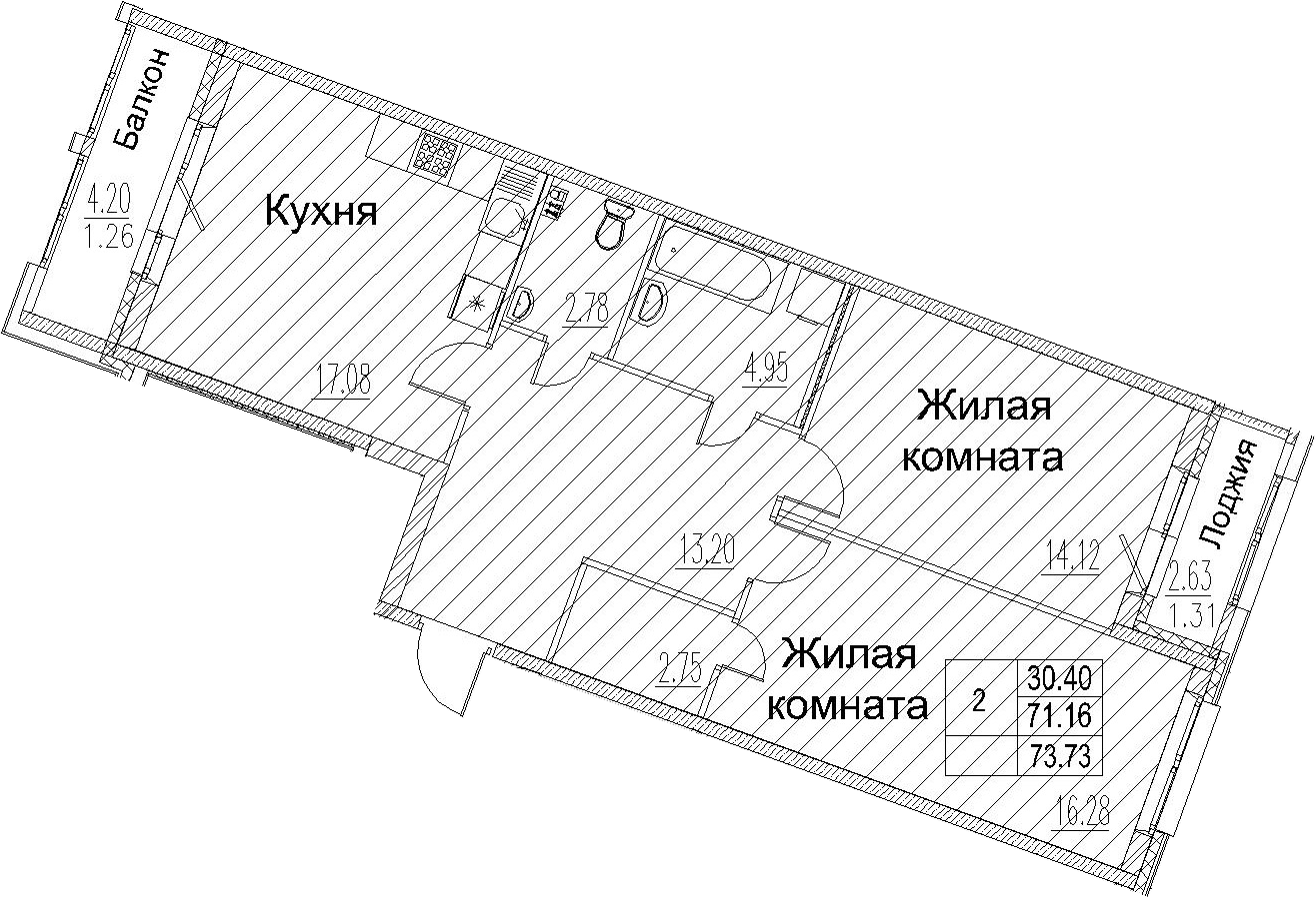 3-комнатная 77 м<sup>2</sup> на 2 этаже 3-комнатная 77 м<sup>2</sup> на 2 этаже