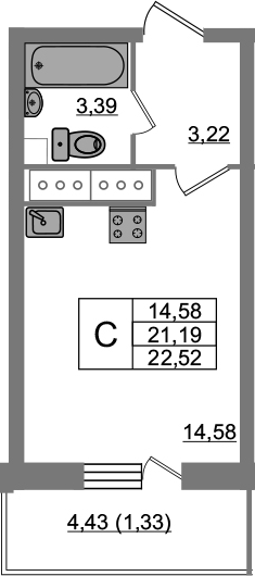 Студия 23 м<sup>2</sup> на 22 этаже Студия 23 м<sup>2</sup> на 22 этаже