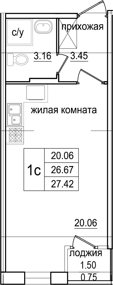 Студия 28 м<sup>2</sup> на 1 этаже Студия 28 м<sup>2</sup> на 1 этаже