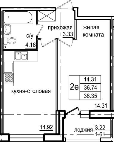 2-комнатная 39 м<sup>2</sup> на 2 этаже 2-комнатная 39 м<sup>2</sup> на 2 этаже