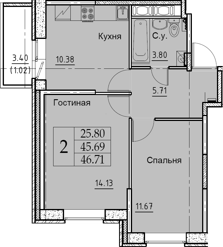 2-комнатная 49 м<sup>2</sup> на 10 этаже 2-комнатная 49 м<sup>2</sup> на 10 этаже