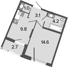 1-комнатная 35 м<sup>2</sup> на 9 этаже 1-комнатная 35 м<sup>2</sup> на 9 этаже