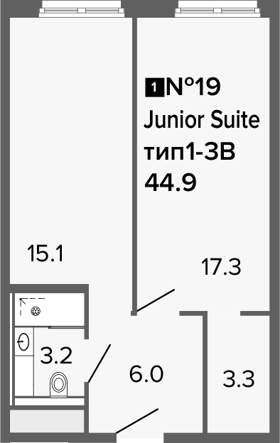 2-комнатная 44 м<sup>2</sup> на 2 этаже 2-комнатная 44 м<sup>2</sup> на 2 этаже