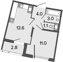 2-комнатная 35 м<sup>2</sup> на 10 этаже 2-комнатная 35 м<sup>2</sup> на 10 этаже