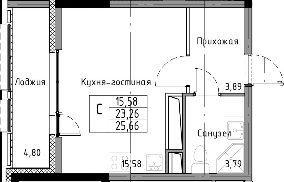 Студия 28 м<sup>2</sup> на 5 этаже Студия 28 м<sup>2</sup> на 5 этаже