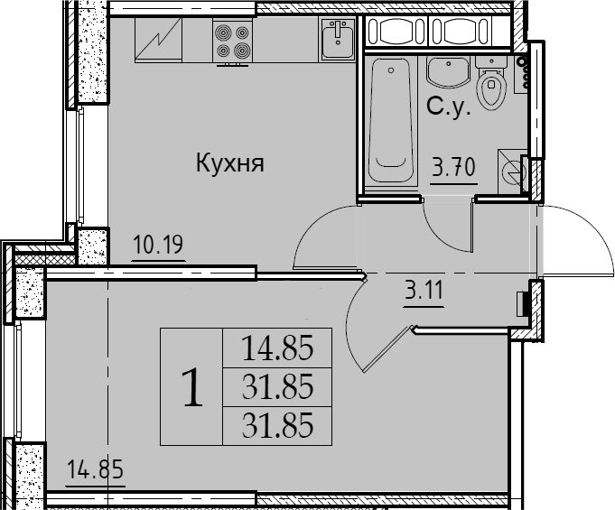 1-комнатная 31 м<sup>2</sup> на 1 этаже 1-комнатная 31 м<sup>2</sup> на 1 этаже
