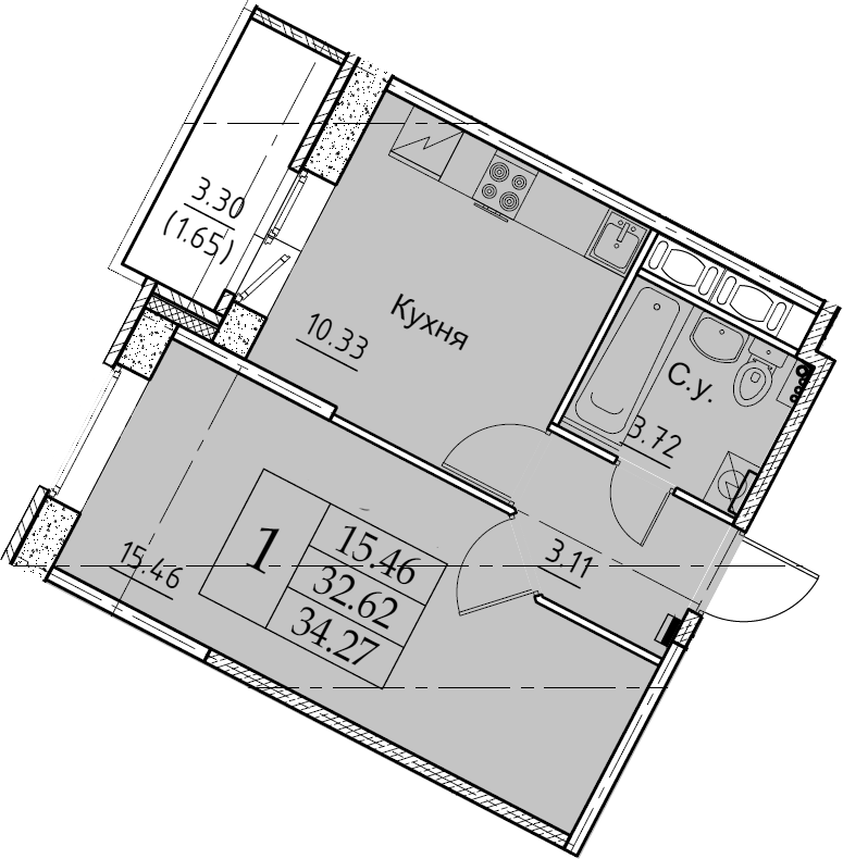 1-комнатная 35 м<sup>2</sup> на 6 этаже 1-комнатная 35 м<sup>2</sup> на 6 этаже