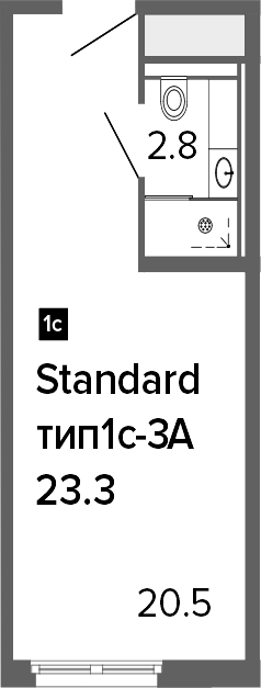 Студия 23 м<sup>2</sup> на 8 этаже Студия 23 м<sup>2</sup> на 8 этаже