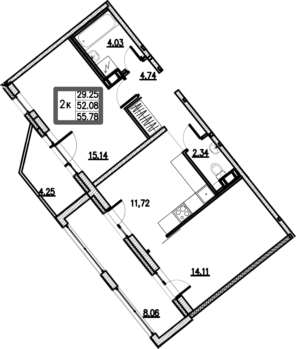 2-комнатная 64 м<sup>2</sup> на 11 этаже 2-комнатная 64 м<sup>2</sup> на 11 этаже