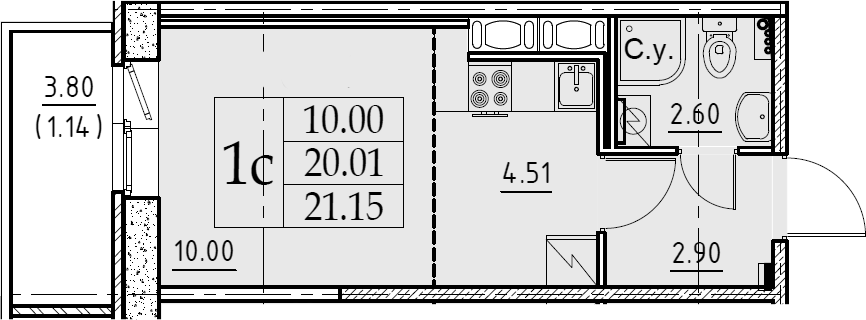 Студия 23 м<sup>2</sup> на 7 этаже Студия 23 м<sup>2</sup> на 7 этаже