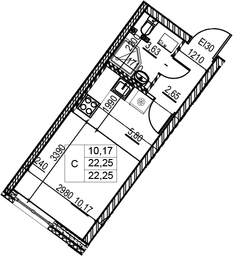 Студия 22 м<sup>2</sup> на 1 этаже Студия 22 м<sup>2</sup> на 1 этаже