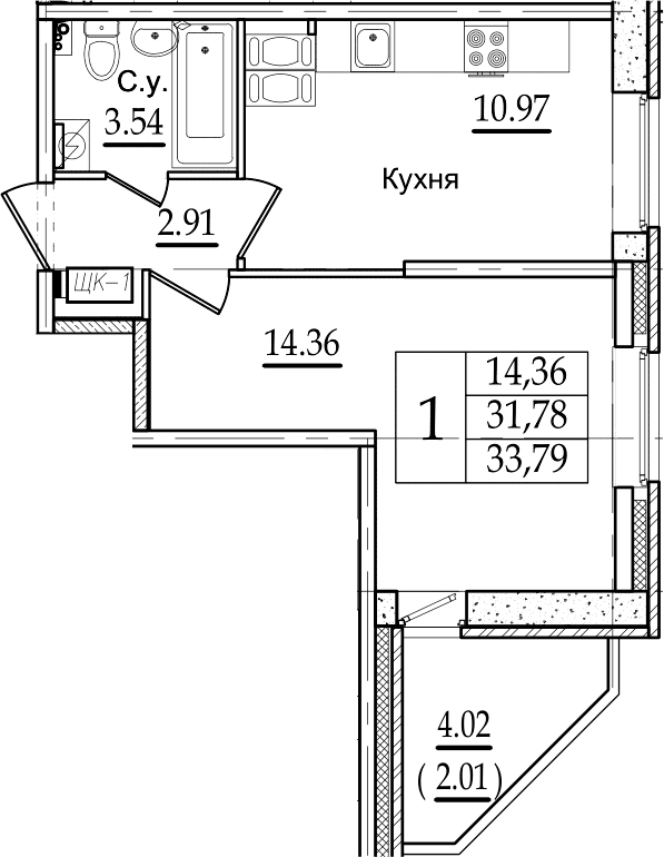 1-комнатная 35 м<sup>2</sup> на 11 этаже 1-комнатная 35 м<sup>2</sup> на 11 этаже