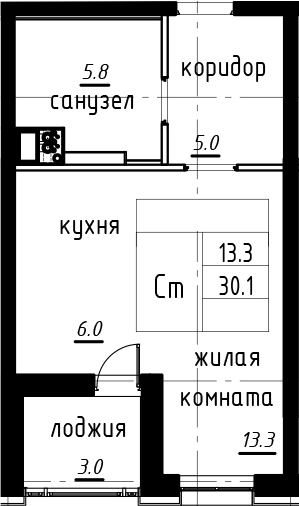 Студия 33 м<sup>2</sup> на 9 этаже Студия 33 м<sup>2</sup> на 9 этаже
