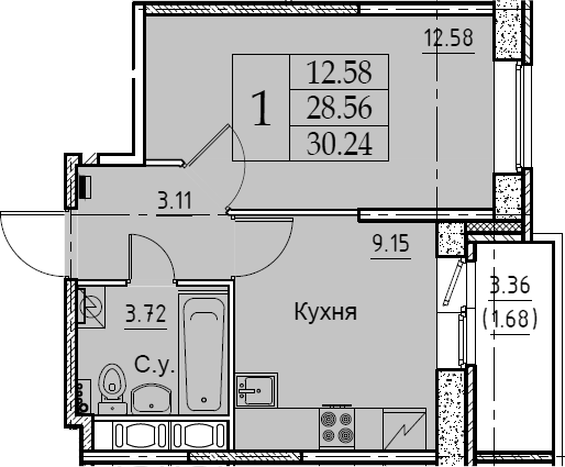 1-комнатная 31 м<sup>2</sup> на 10 этаже 1-комнатная 31 м<sup>2</sup> на 10 этаже